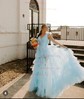 Ball Gown/Princess V-neck Tulle Sweep Train Prom Dresses With Tiered