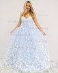 Ball Gown/Princess Sweetheart Tulle Glitter Sweep Train Prom Dresses With Appliques Lace