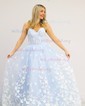 Ball Gown/Princess Sweetheart Tulle Glitter Sweep Train Prom Dresses With Appliques Lace