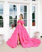 Ball Gown/Princess Square Neckline Satin Court Train Prom Dresses With Ruched