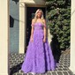 Ball Gown/Princess Off-the-shoulder Tulle Court Train Prom Dresses With Tiered