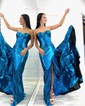 Trumpet/Mermaid Sweetheart Metallic Sweep Train Prom Dresses With Split Front