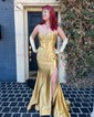 Trumpet/Mermaid Sweetheart Silk-like Satin Sweep Train Prom Dresses With Ruched