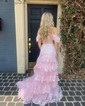 Trumpet/Mermaid Off-the-shoulder Tulle Sweep Train Prom Dresses With Appliques Lace