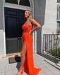 Trumpet/Mermaid One Shoulder Sequined Sweep Train Prom Dresses With Split Front