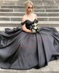 Ball Gown/Princess Off-the-shoulder Satin Sweep Train Prom Dresses With Beading