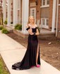 Trumpet/Mermaid Off-the-shoulder Silk-like Satin Sweep Train Prom Dresses With Ruched