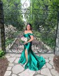 Trumpet/Mermaid Off-the-shoulder Silk-like Satin Sweep Train Prom Dresses With Ruched