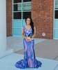 Trumpet/Mermaid V-neck Sequined Sweep Train Prom Dresses