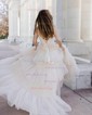 Princess V-neck Tulle Floor-length Prom Dresses With Tiered