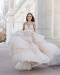 Princess V-neck Tulle Floor-length Prom Dresses With Tiered