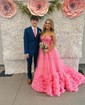 Ball Gown/Princess Sweetheart Tulle Glitter Sweep Train Prom Dresses With Ruched