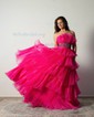 Ball Gown/Princess Straight Organza Sweep Train Prom Dresses With Beading