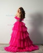 Ball Gown/Princess Straight Organza Sweep Train Prom Dresses With Beading