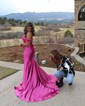 Trumpet/Mermaid Off-the-shoulder Silk-like Satin Sweep Train Prom Dresses With Ruched