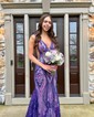 Trumpet/Mermaid V-neck Sequined Sweep Train Prom Dresses