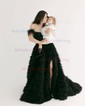 Ball Gown/Princess Sweep Train Off-the-shoulder Tulle Feathers / Fur Prom Dresses