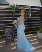 Trumpet/Mermaid Sweep Train Sweetheart Tulle Appliques Lace Prom Dresses