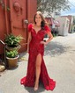 Trumpet/Mermaid Off-the-shoulder Sequined Sweep Train Prom Dresses With Split Front