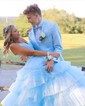 Ball Gown/Princess V-neck Tulle Floor-length Prom Dresses With Beading