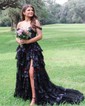 Ball Gown/Princess Off-the-shoulder Tulle Sweep Train Prom Dresses With Appliques Lace