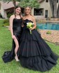 Trumpet/Mermaid Straight Silk-like Satin Sweep Train Prom Dresses With Split Front