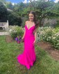 Trumpet/Mermaid V-neck Jersey Sweep Train Prom Dresses With Ruched