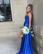 Trumpet/Mermaid Sweetheart Silk-like Satin Sweep Train Prom Dresses With Appliques Lace