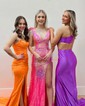 Trumpet/Mermaid V-neck Silk-like Satin Sweep Train Prom Dresses With Ruched