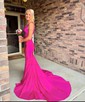 Trumpet/Mermaid V-neck Jersey Sweep Train Prom Dresses With Crystal Detailing