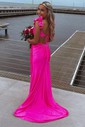 Trumpet/Mermaid Off-the-shoulder Silk-like Satin Sweep Train Prom Dresses With Flower(s)