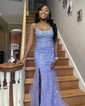 Trumpet/Mermaid Scoop Neck Tulle Sweep Train Appliques Lace Prom Dresses