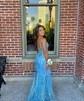 Trumpet/Mermaid Scoop Neck Tulle Sweep Train Prom Dresses With Beading