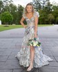 Trumpet/Mermaid Off-the-shoulder Tulle Sweep Train Prom Dresses With Appliques Lace