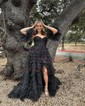 Ball Gown/Princess Sweetheart Glitter Sweep Train Prom Dresses With Appliques Lace