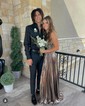 A-line Halter Metallic Floor-length Prom Dresses With Ruched