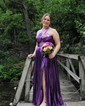 A-line Halter Metallic Floor-length Prom Dresses With Ruched