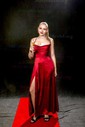 A-line Floor-length Cowl Neck Silk-like Satin Split Front Prom Dresses