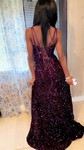 Sheath/Column Sweetheart Velvet Sequins Sweep Train Prom Dresses With Split Front