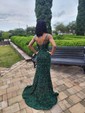 Sheath/Column Sweetheart Velvet Sequins Sweep Train Prom Dresses With Split Front