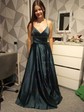 Ball Gown V-neck Satin Floor-length Ruffles Prom Dresses