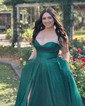 A-line Cowl Neck Glitter Sweep Train Prom Dresses With Ruffles