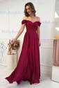 A-line Off-the-shoulder Silk-like Satin Sweep Train Prom Dresses With Split Front