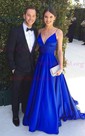 Ball Gown V-neck Satin Sweep Train Prom Dresses