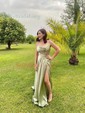 A-line Cowl Neck Silk-like Satin Floor-length Prom Dress