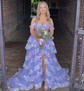 Ball Gown/Princess Off-the-shoulder Tulle Sweep Train Prom Dresses With Appliques Lace