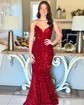 Trumpet/Mermaid V-neck Velvet Sequins Sweep Train Prom Dresses