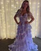 Ball Gown/Princess Off-the-shoulder Tulle Sweep Train Prom Dresses With Appliques Lace