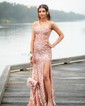 Trumpet/Mermaid V-neck Sequined Sweep Train Prom Dresses With Beading