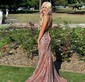 Trumpet/Mermaid V-neck Sequined Sweep Train Prom Dresses With Beading